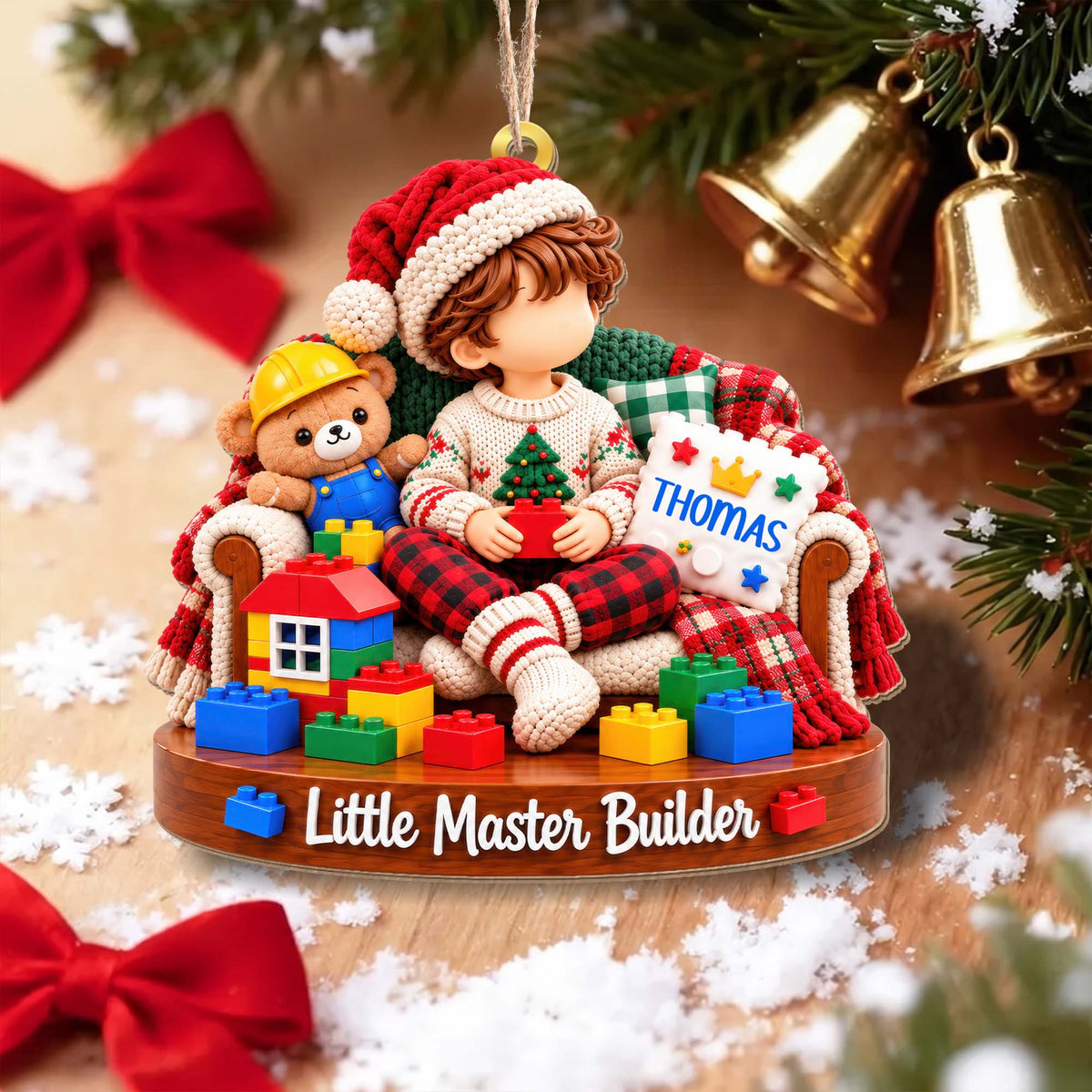 Little Master Builder Personalized Wood Ornament - Son Grandson Christmas Gift