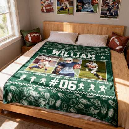 Custom Football Photo Blanket - Personalized Player Name Number Throw for Son