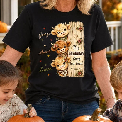 Custom Grandma Sweatshirt with Highland Cow Herd T-Shirt