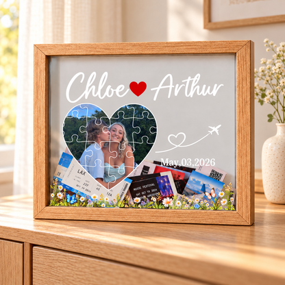 Personalized Couple Photo Ticket Memory Box – Custom Names & Date Anniversary Keepsake Frame