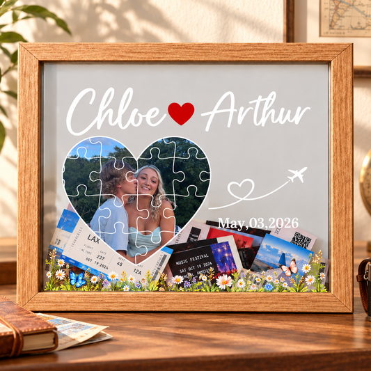 Personalized Couple Photo Ticket Memory Box – Custom Names & Date Anniversary Keepsake Frame