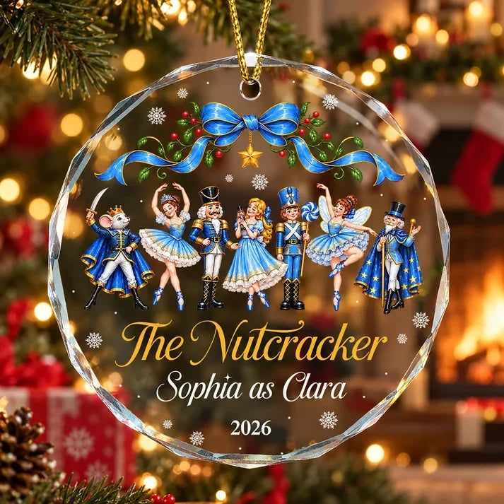 Personalized Pink Nutcracker Ballet Dancers Crystal Ornament