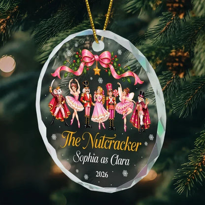 Personalized Pink Nutcracker Ballet Dancers Crystal Ornament