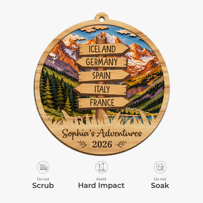 Personalised Gifts for Travel Lovers - Travel Adventure Wood Ornament