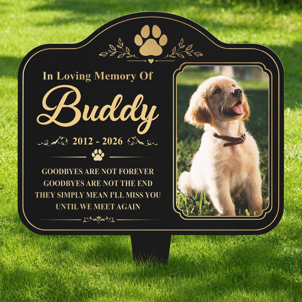 Goodbyes Are Not Forever Metal Garden Stake, Personalized Dog Tribute in Green Garden, Creative Sympathy Gift for Pet Owner