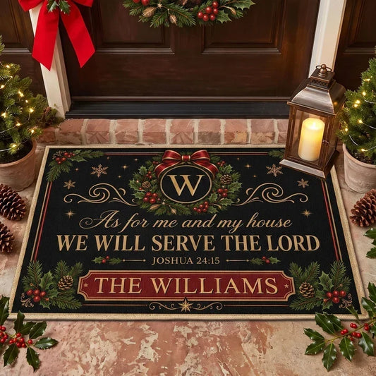 We Will Serve the Lord Standard Doormat, Personalized Christmas Entryway Decor, Creative Gift for Family