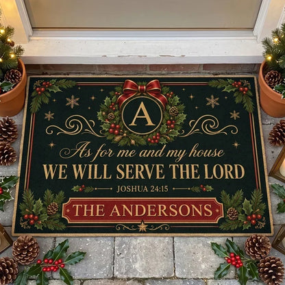 We Will Serve the Lord Standard Doormat, Personalized Christmas Entryway Decor, Creative Gift for Family