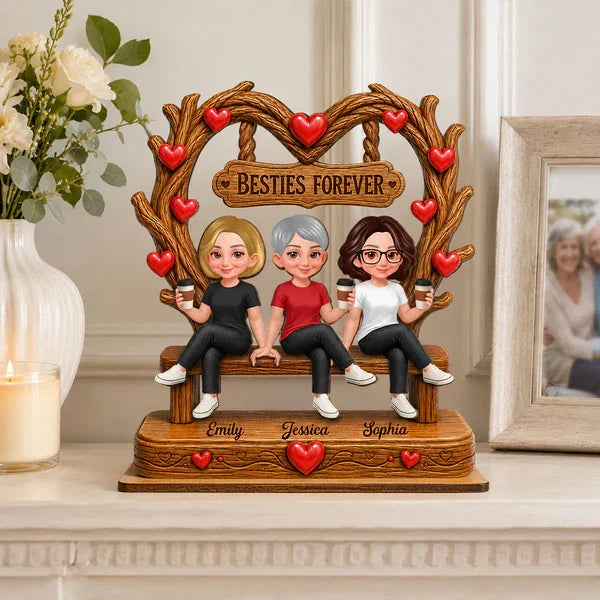 Personalized Besties Forever Heart Canopy Wooden Plaque
