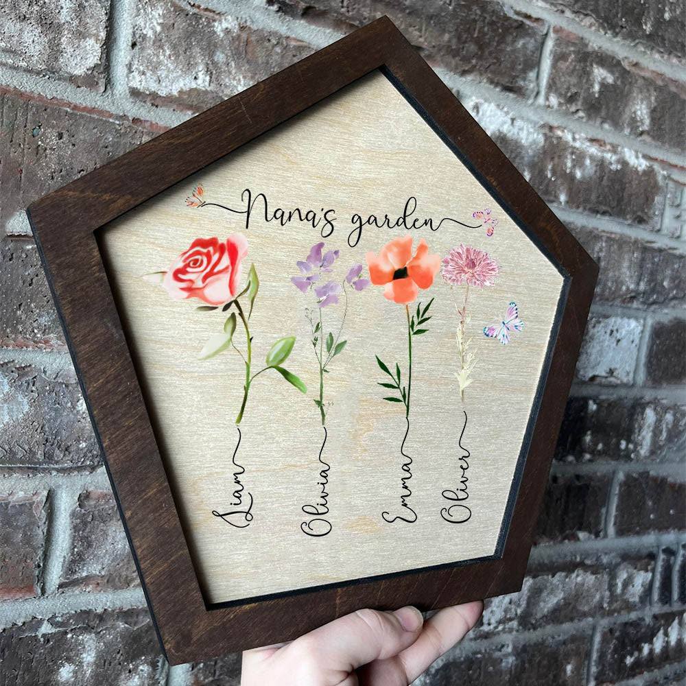 Personalized Garden Sign With Grandkids Names and Birth Flower For Mother's Day Gift