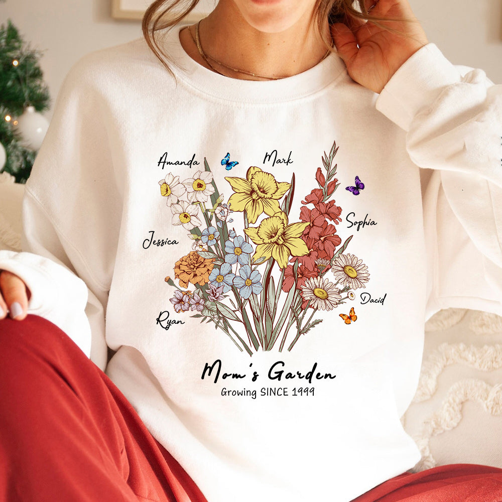 Custom Birth Month Flower Sweatshirts Mom's Garden Shirt