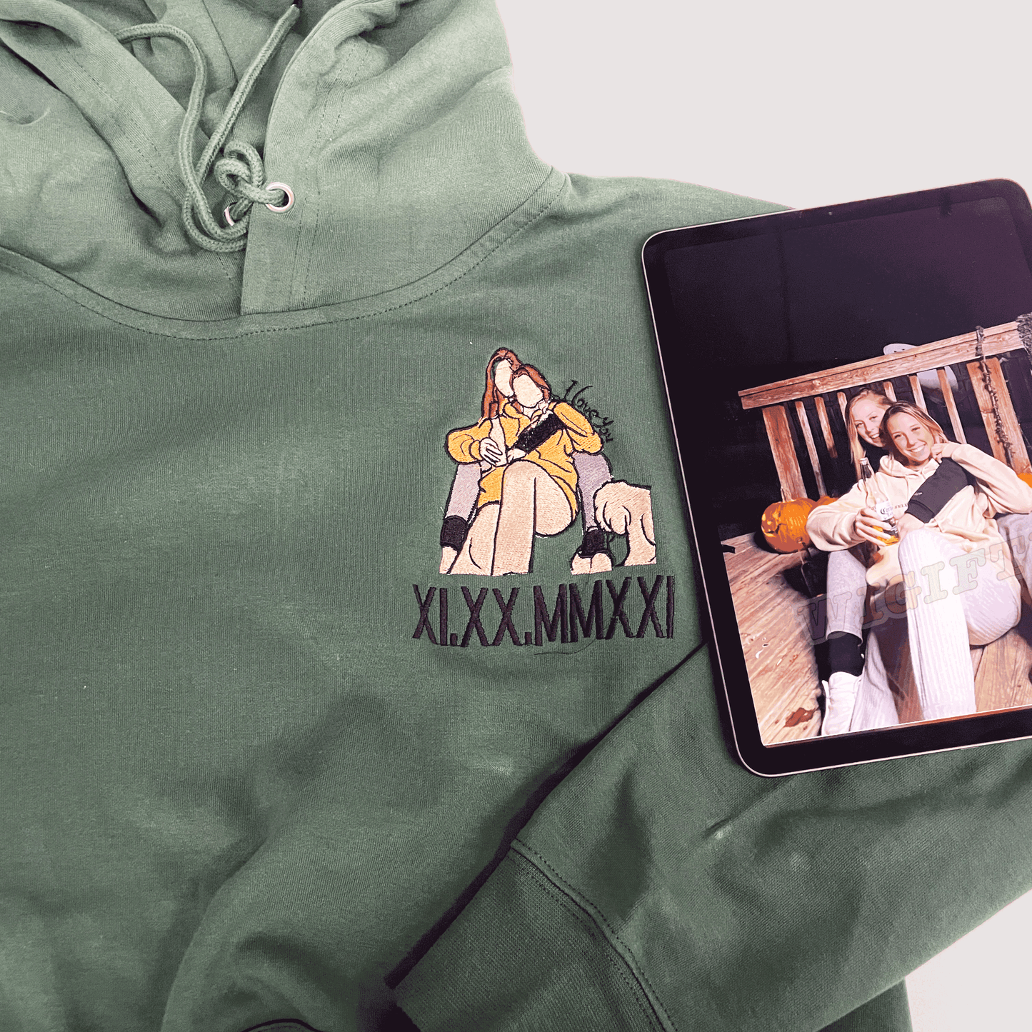 Personalisation Cartoon Roman Date Hoodie Embroidery