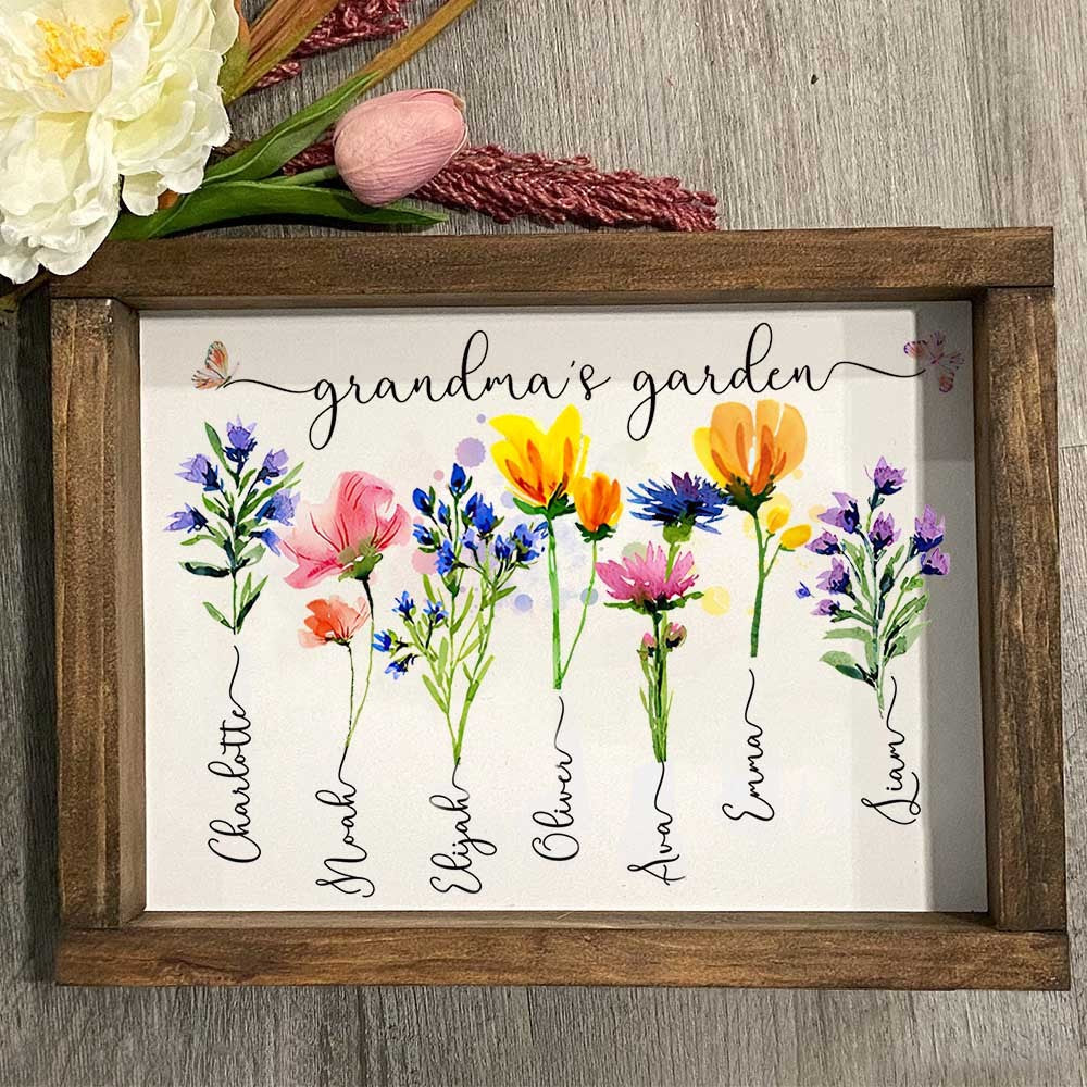 Personalized Garden Frame Sign With Names and Birth Flower For Mother's Day Gift