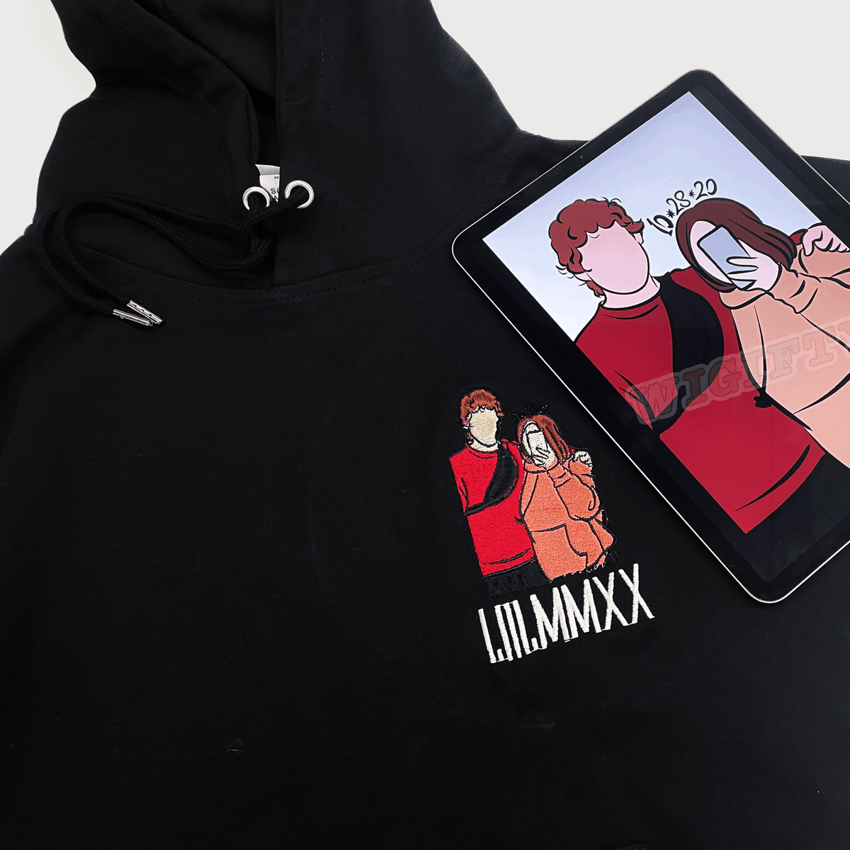 Personalisation Cartoon Roman Date Hoodie Embroidery