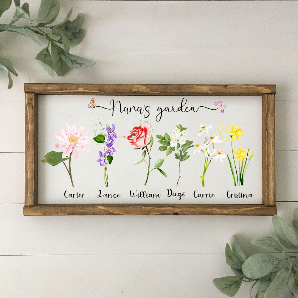 Personalized Garden Frame Sign With Names and Birth Flower For Mother's Day Gift