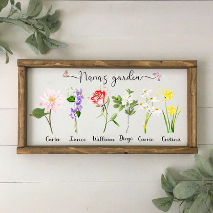 Personalized Garden Frame Sign With Names and Birth Flower For Mother's Day Gift