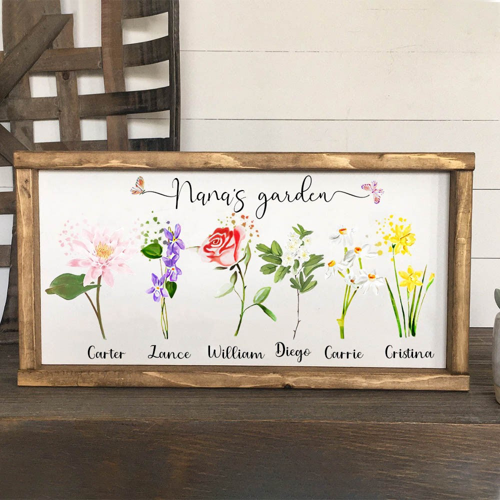 Personalized Garden Frame Sign With Names and Birth Flower For Mother's Day Gift