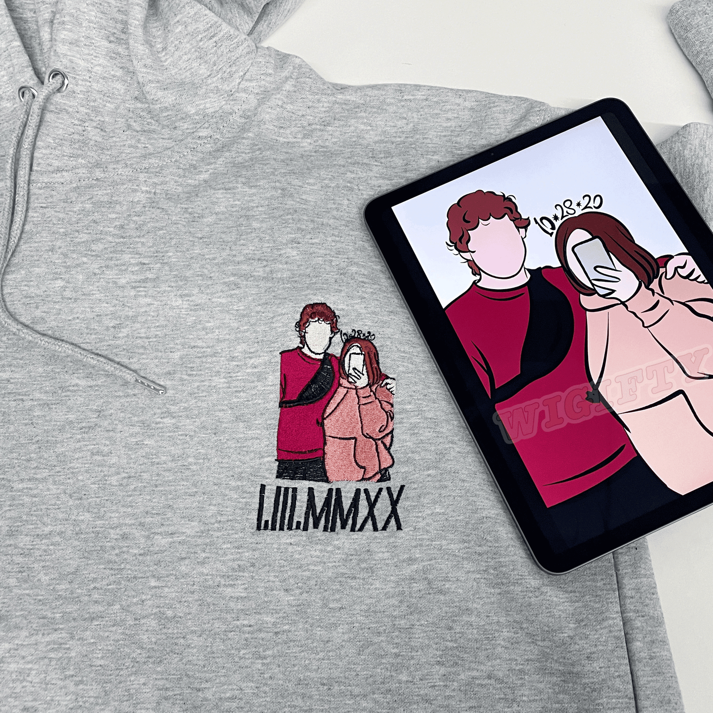 Personalisation Cartoon Roman Date Hoodie Embroidery