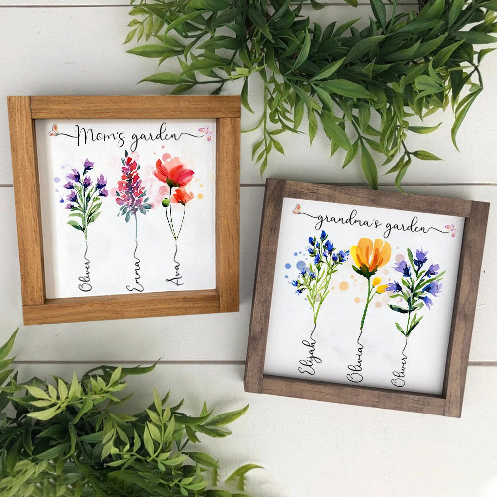 Personalized Garden Frame Sign With Names and Birth Flower For Mother's Day Gift