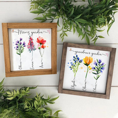 Personalized Garden Frame Sign With Names and Birth Flower For Mother's Day Gift