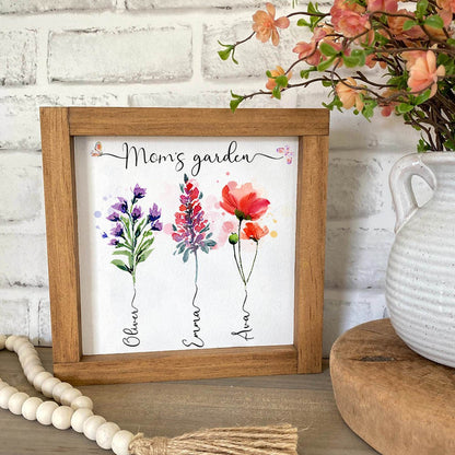 Personalized Garden Frame Sign With Names and Birth Flower For Mother's Day Gift