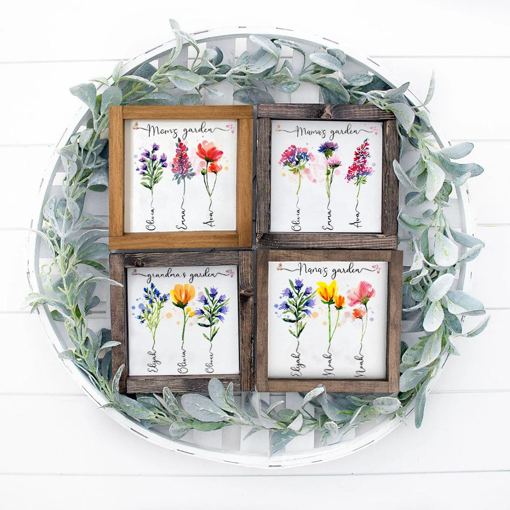 Personalized Garden Frame Sign With Names and Birth Flower For Mother's Day Gift