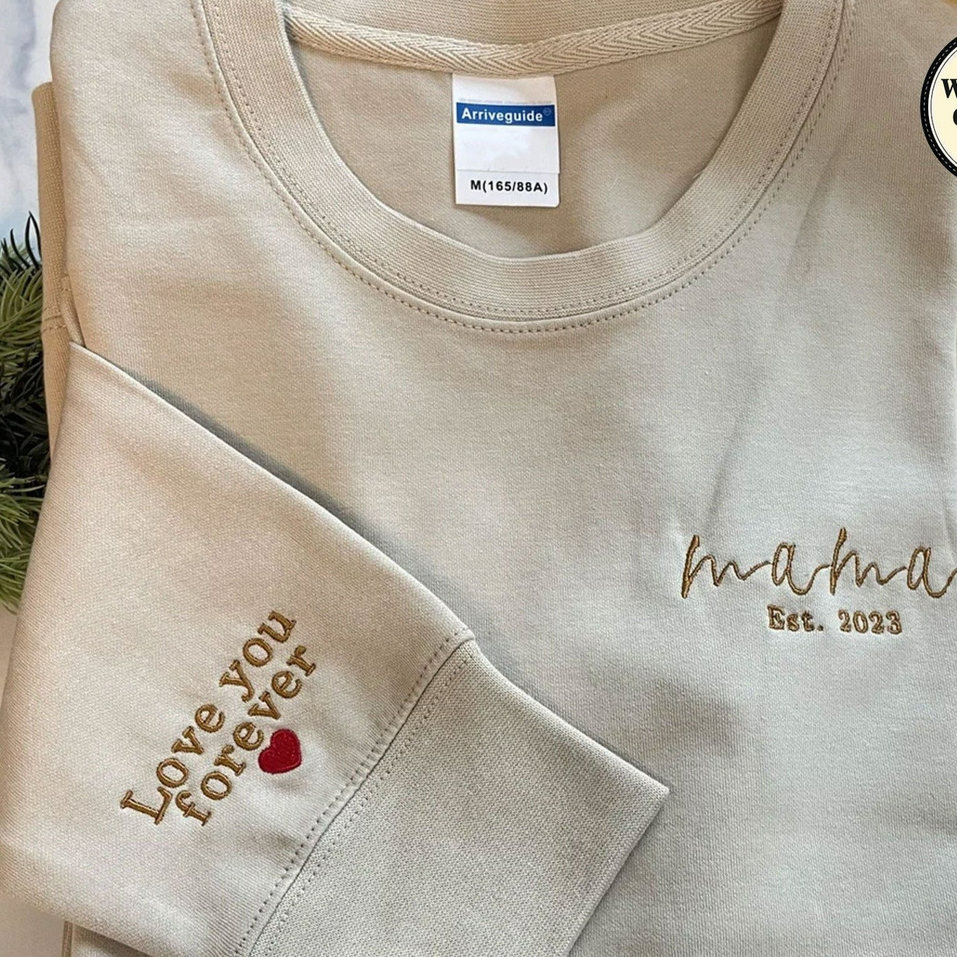 Personalized Embroidered EST Mom Sweatshirt - Custom Gift for Mom