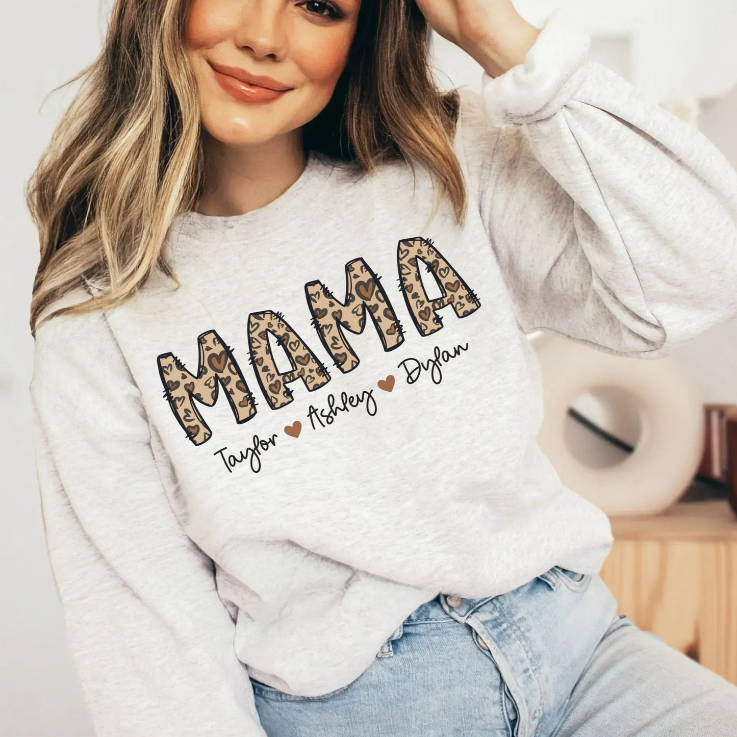 Custom Mama Sweatshirt,Mama Shirt with Names, Leopard Mama Gift for Mom