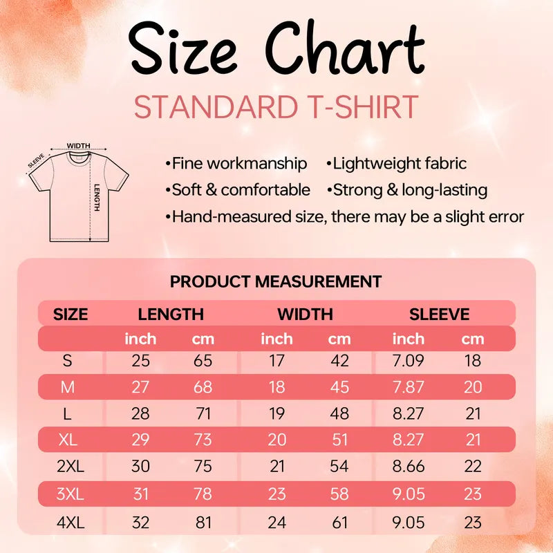 Cuszoo standard T-shirt size chart